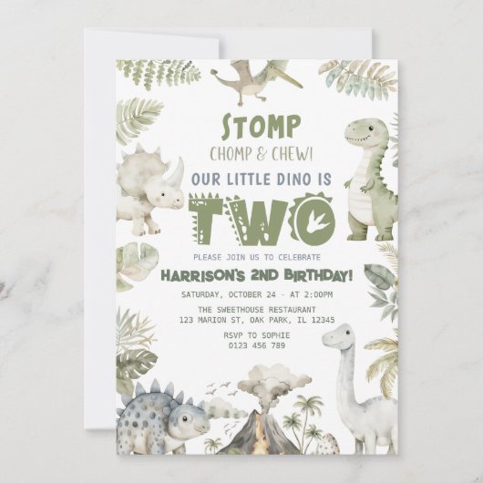 恐竜の誕生日パーティーの招待状 招待状 (正面)