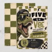 恐竜の誕生日パーティーの招待状 "Five is a Vibe" 招待状 (正面/裏面)