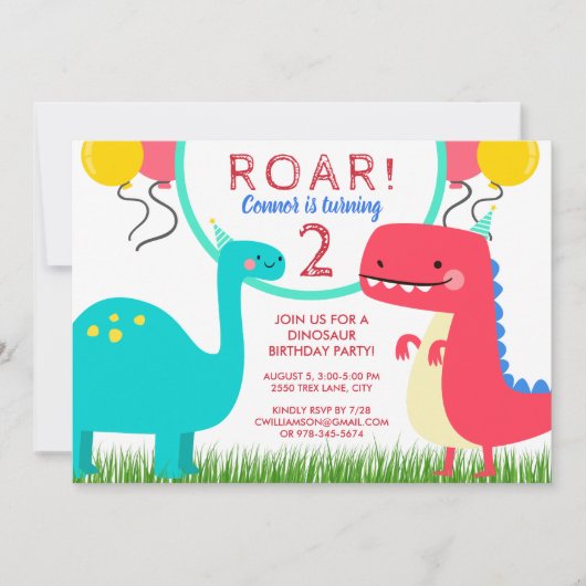 恐竜の誕生日パーティーの招待状Any Age 招待状 (正面)