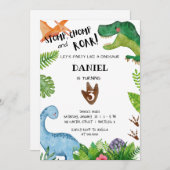 恐竜の誕生日パーティーの招待Dinoパーティー 招待状 (正面/裏面)