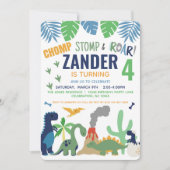 恐竜の誕生日パーティーへの招待 招待状 (正面)