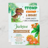 恐竜の誕生日パーティーへようこそ！　恐竜の招待状です 招待状 (正面/裏面)