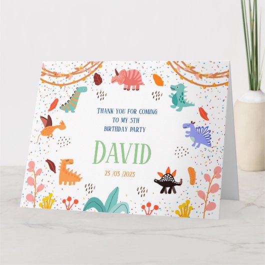 恐竜の誕生日パーティーをテーマにしたサンキューカード サンキューカード (正面)