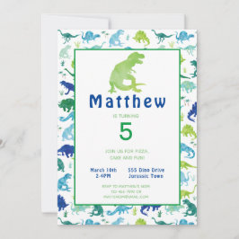 恐竜の誕生日パーティーウォーターカラーキッズ招待状