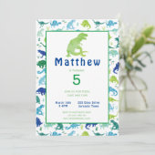 恐竜の誕生日パーティーウォーターカラーキッズ招待状 (スタンド正面)