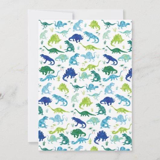 恐竜の誕生日パーティーウォーターカラーキッズ招待状 (裏面)