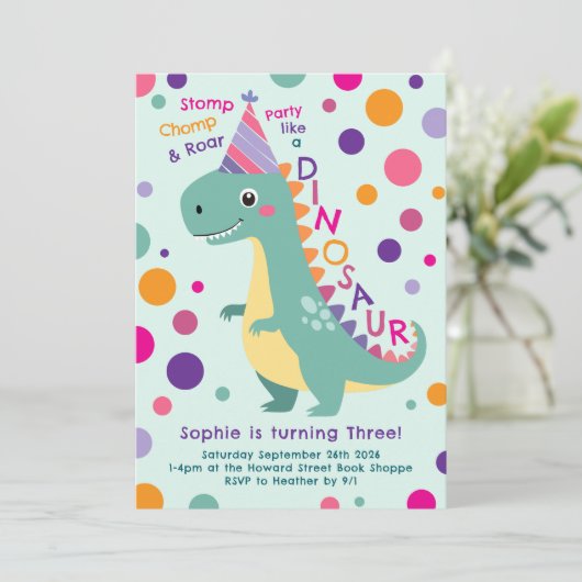 恐竜の誕生日パーティーキッズ 招待状 (スタンド正面)