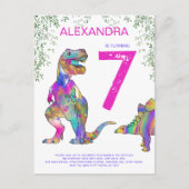 恐竜の誕生日パーティーピンクの予算 インビテーションポストカード (正面)