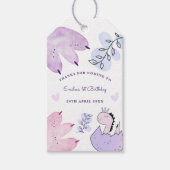 恐竜の誕生日パーティーピンクパープルありがとう ギフトタグ (正面)