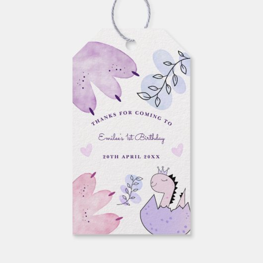 恐竜の誕生日パーティーピンクパープルありがとう ギフトタグ (裏面)