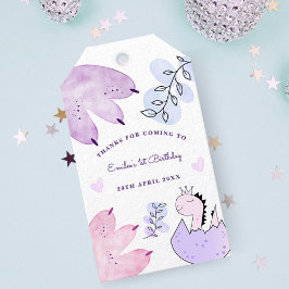 恐竜の誕生日パーティーピンクパープルありがとう ギフトタグ