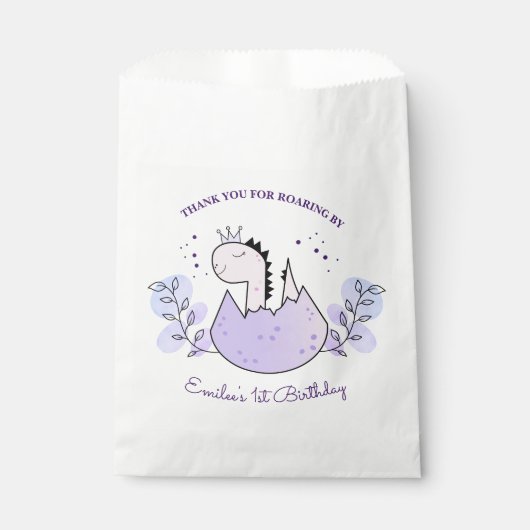 恐竜の誕生日パーティーピンクパープルありがとう フェイバーバッグ (正面)