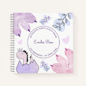 恐竜の誕生日パーティーピンクパープルゲストブック ノートブック (正面)