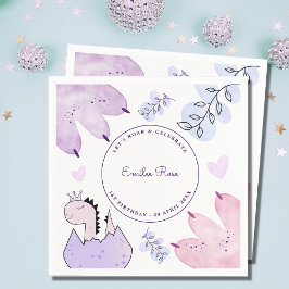 恐竜の誕生日パーティーピンクパープル スタンダードカクテルナプキン