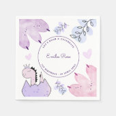 恐竜の誕生日パーティーピンクパープル スタンダードカクテルナプキン (正面)