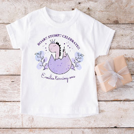 恐竜の誕生日パーティーピンクパープル ベビーTシャツ