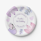 恐竜の誕生日パーティーピンクパープル ペーパープレート (正面)