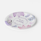 恐竜の誕生日パーティーピンクパープル ペーパープレート (アングル)