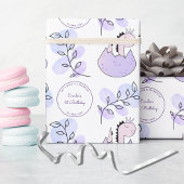 恐竜の誕生日パーティーピンクパープル ラッピングペーパー