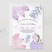 恐竜の誕生日パーティーピンクパープル 招待状 (正面)