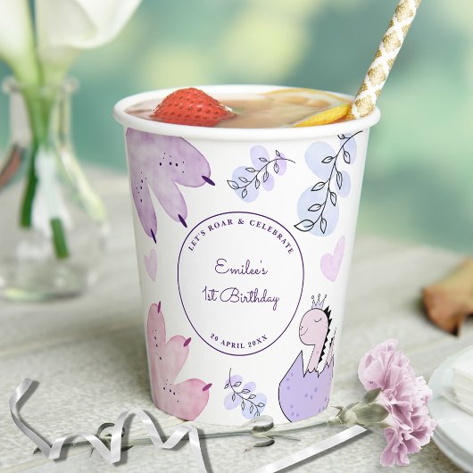 恐竜の誕生日パーティーピンクパープル 紙コップ