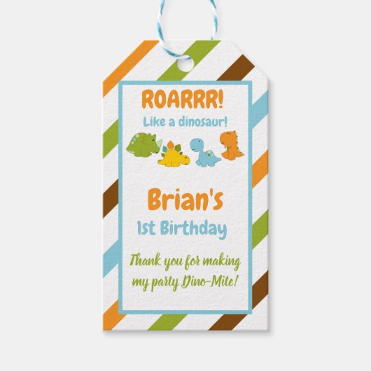 恐竜の誕生日パーティーメッセージカード ギフトタグ (正面)