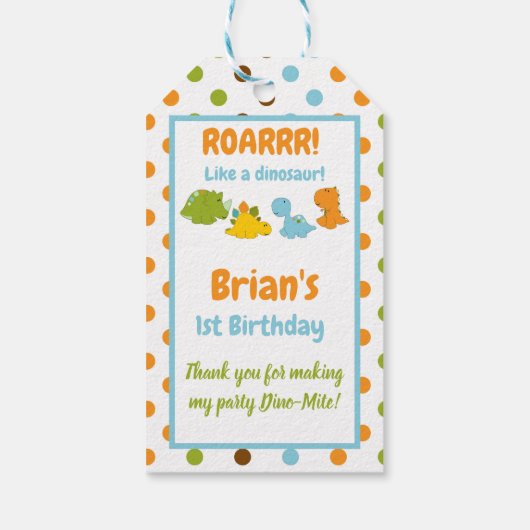 恐竜の誕生日パーティーメッセージカード ギフトタグ (裏面)