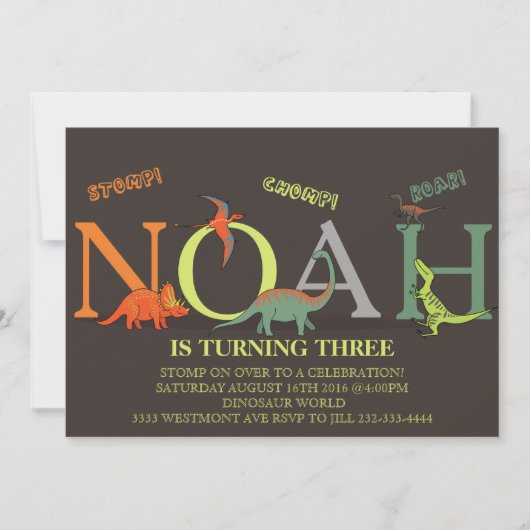 恐竜の誕生日パーティーモダンディノの招待 招待状 (正面)