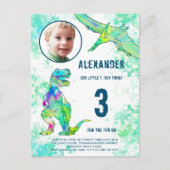 恐竜の誕生日パーティー写真の水彩 インビテーションポストカード (正面)