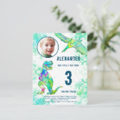 恐竜の誕生日パーティー写真の水彩 インビテーションポストカード (スタンド正面)