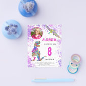 恐竜の誕生日パーティー写真バジェットピンク チラシ (シングル)