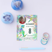 恐竜の誕生日パーティー写真バジェットモダン機 チラシ (シングル)