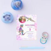 恐竜の誕生日パーティー写真ピンクの予算 チラシ (シングル)