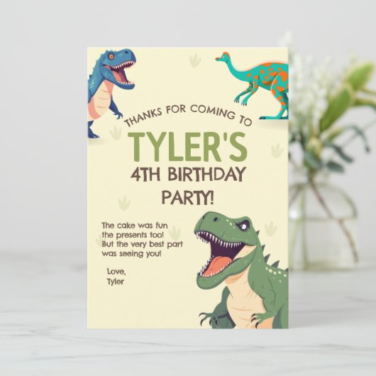 恐竜の誕生日パーティー垂直サンキューカード サンキューカード (スタンド正面)