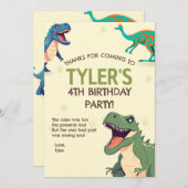 恐竜の誕生日パーティー垂直サンキューカード サンキューカード (正面/裏面)