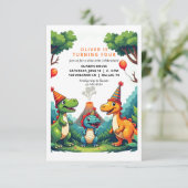 恐竜の誕生日パーティー招待カード サンキューカード (スタンド正面)