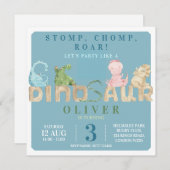 恐竜の誕生日パーティー招待状 セーブザデート (正面/裏面)