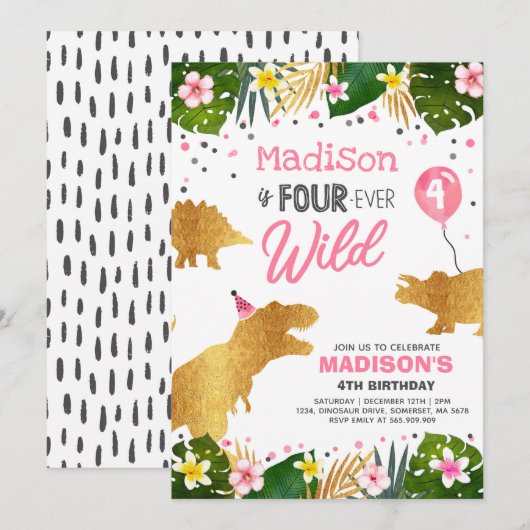 恐竜の誕生日パーティー招待状 フォーエバーワイルド ディノパーティ 招待状 (正面/裏面)