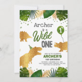 恐竜の誕生日パーティー招待状 ワイルドワン恐竜パーティー 招待状 (正面)