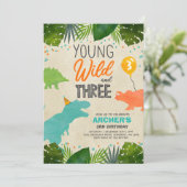 恐竜の誕生日パーティー招待状 ワイルド アンド スリー ディノパーティー 招待状 (スタンド正面)