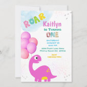 恐竜の誕生日パーティー招待状（女の子用） 招待状 (正面)