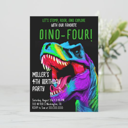 恐竜の誕生日パーティー招待状 招待状 (スタンド正面)