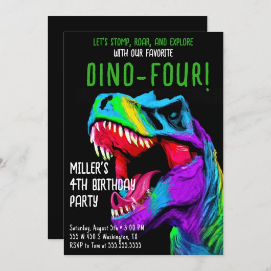 恐竜の誕生日パーティー招待状 招待状 (正面/裏面)