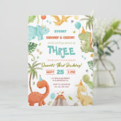 恐竜の誕生日パーティー招待状 男の子のための楽しい 招待状 (スタンド正面)