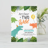 恐竜の誕生日パーティー招待状　２つのワイルドな恐竜パーティー 招待状 (スタンド正面)