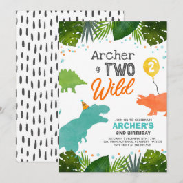 恐竜の誕生日パーティー招待状　２つのワイルドな恐竜パーティー 招待状