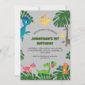 恐竜の誕生日パーティー最初の誕生日ベビー写真 招待状 (正面)