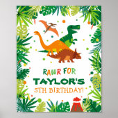 恐竜の誕生日パーティー歓迎の看板ポスター ポスター (正面)