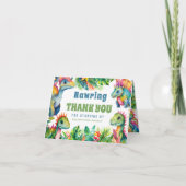 恐竜の誕生日パーティー男子カスタム写真トロピカル サンキューカード (正面)