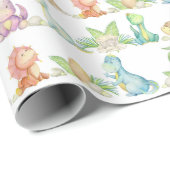 恐竜の誕生日パーティー赤ちゃんシャワー水色 ラッピングペーパー (ロールコーナー)